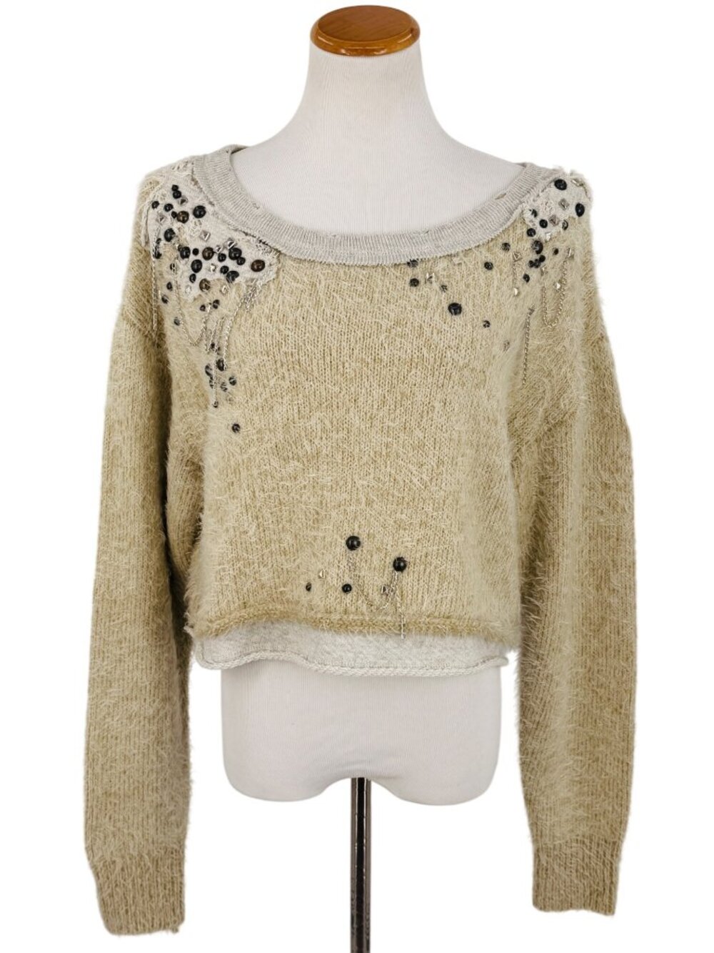 RARE NWT Free People Embellished Pull Over Knit Sweater | Mob Wife Coquette Boho - Picture 2 of 16